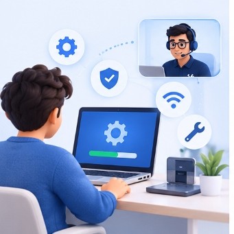 IT expert actively troubleshooting and fixing the problem